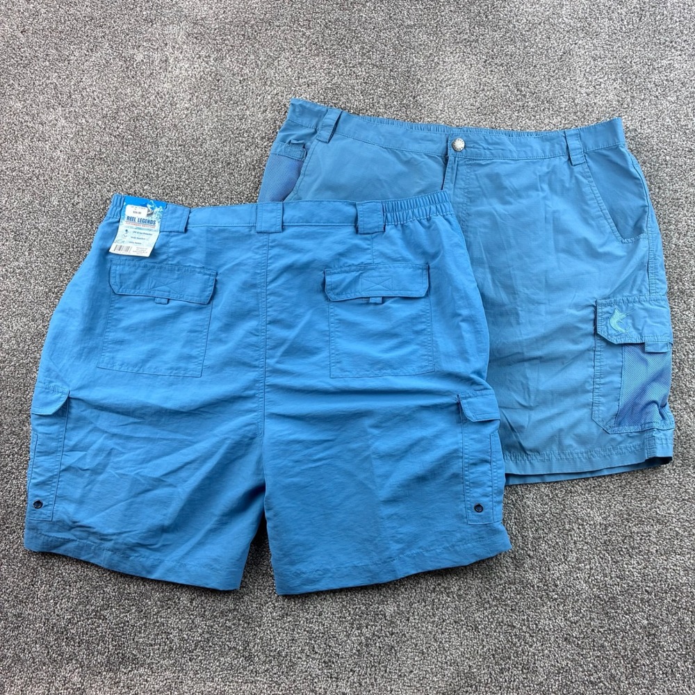 Reel Legends Cargo Shorts Lot Mens 2XL Blue Cotton Nylon Fishing Outdoor UPF 50